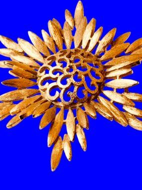 Monet Brooch Vintage 60's Starburst Dome Pin Gold Tone Signed